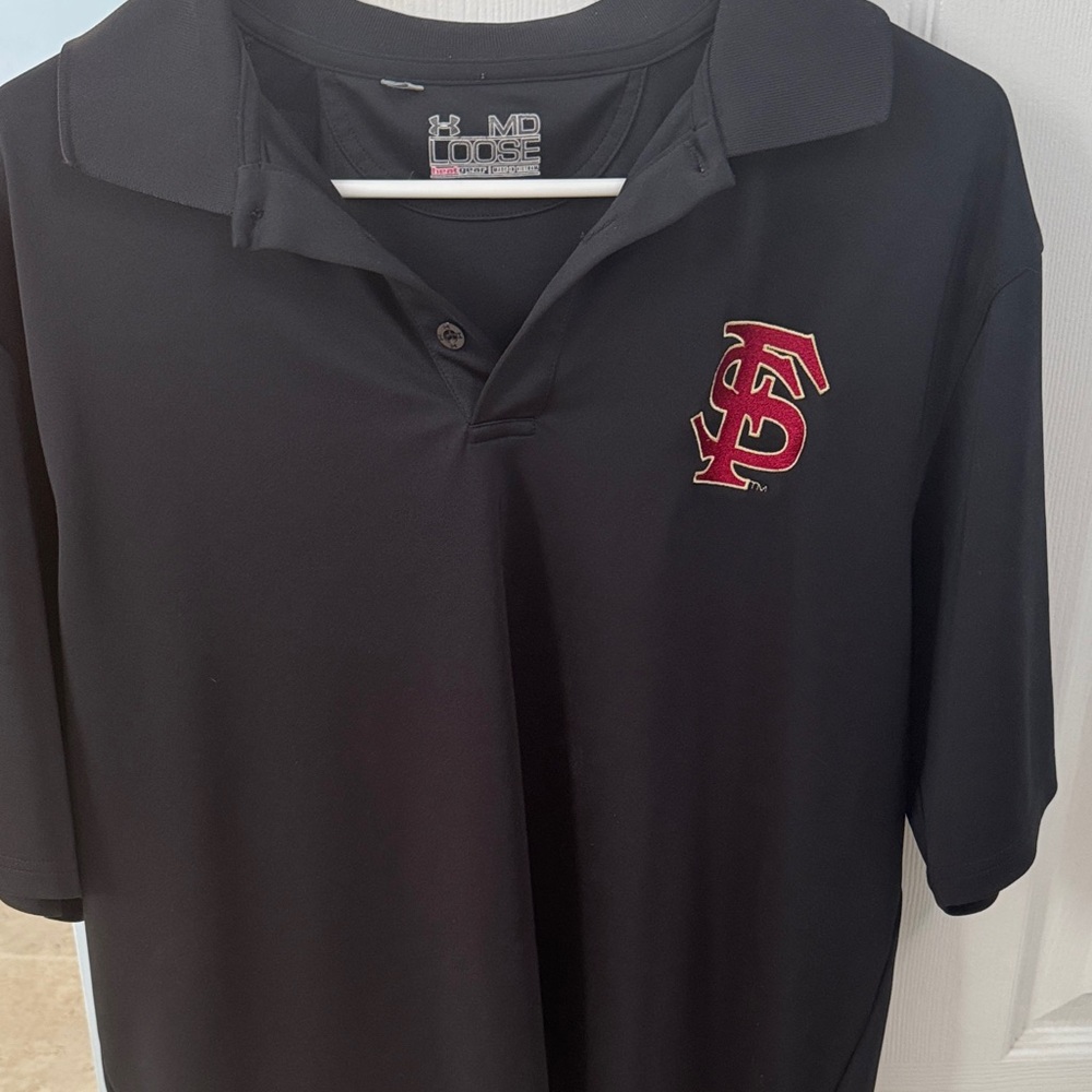Florida State Under Armour Black Polo with Red and Gold FSU Logo